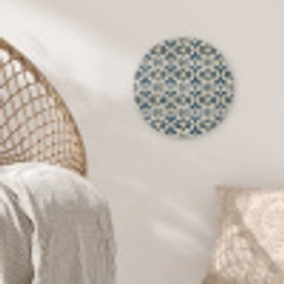 Tegel - Patroon - Blauw - Beige Akoestische PET Vilt - Rond klein 838 -sfeer4
