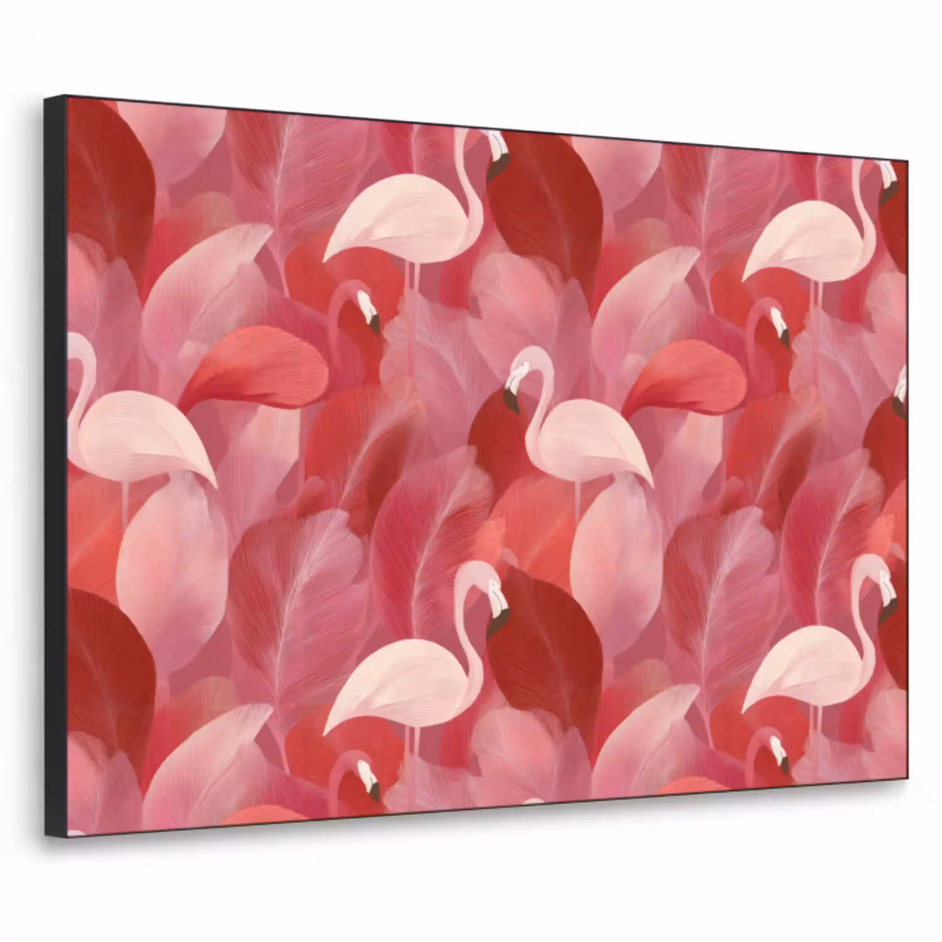 Flamingo - Botanisch - Elegant - Roze - Rood Textielframe zwart klein 947 -3d