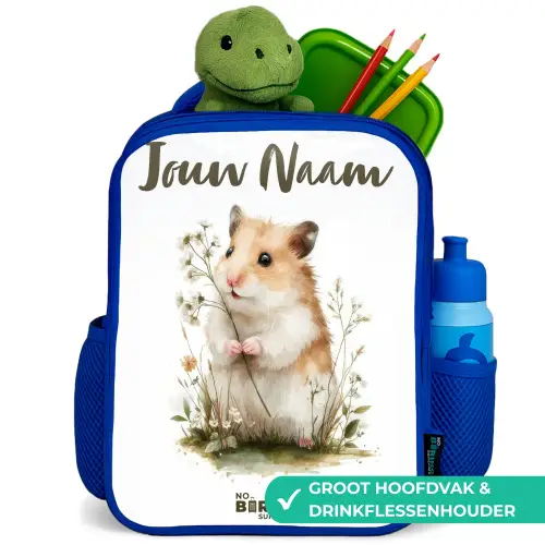 Dier - Natuur - Hamster Kinderrugzak - Blauw middel -inhoud_NL
