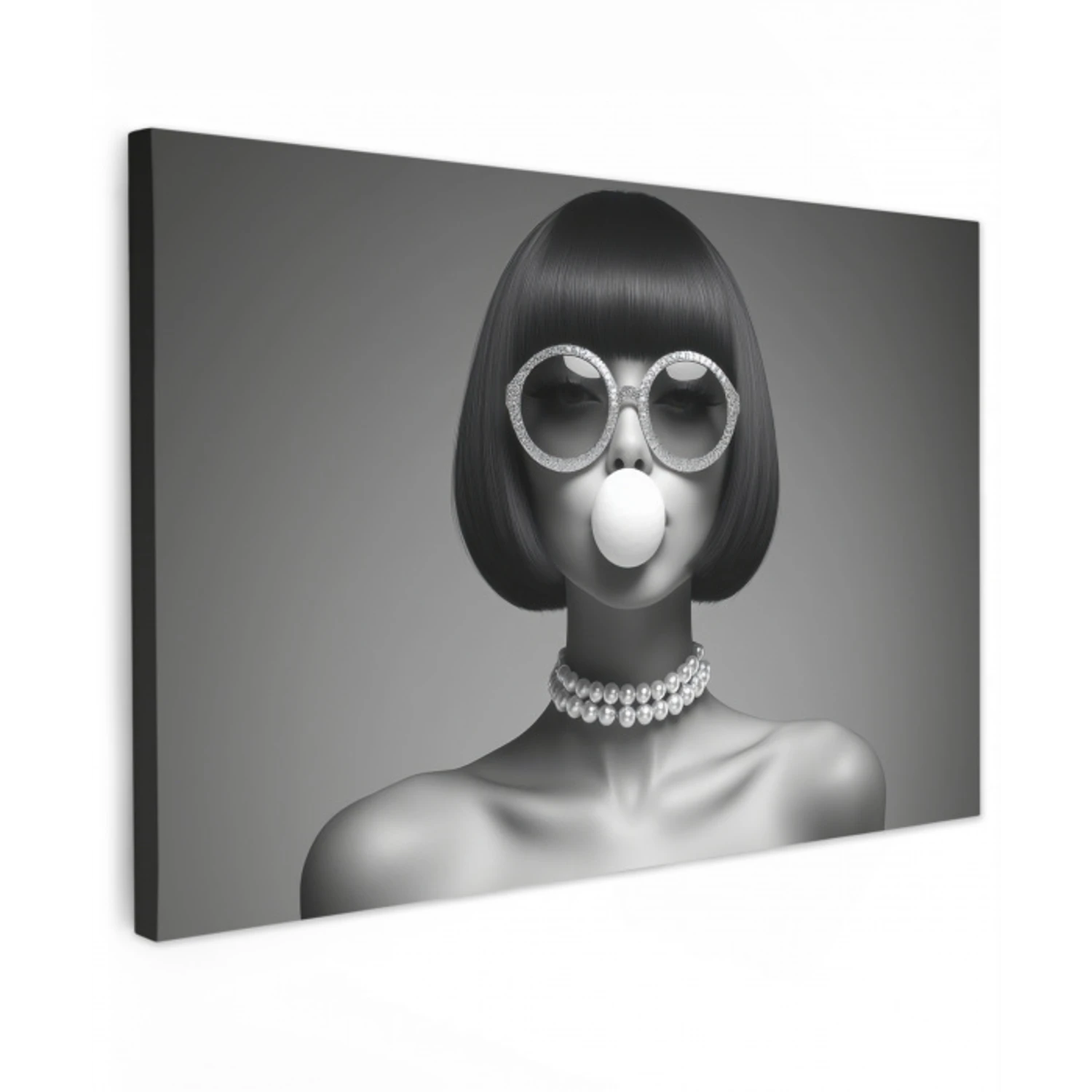 Vrouw - Zwart Wit - Ketting - Zonnebril canvas 2cm klein -z3d
