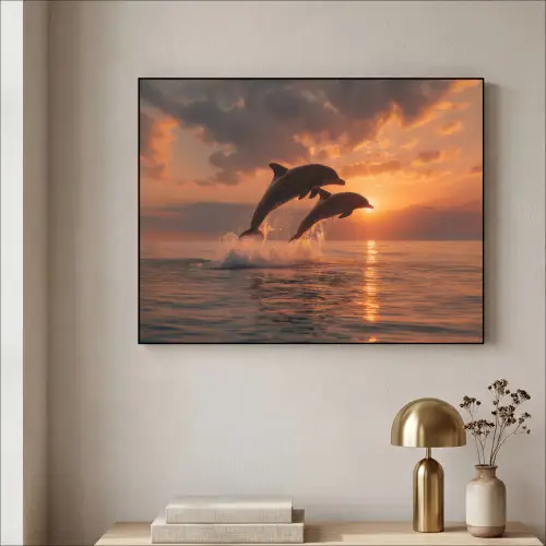 Dolfijnen - Zee - Realistisch Textielframe - compleet frame klein -sfeer2