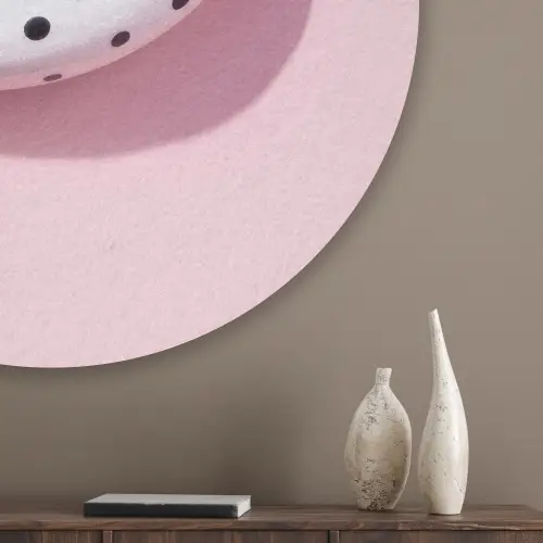 Banaan - Stippen - roze Akoestische PET Vilt - Rond klein -sfeer5_closeup
