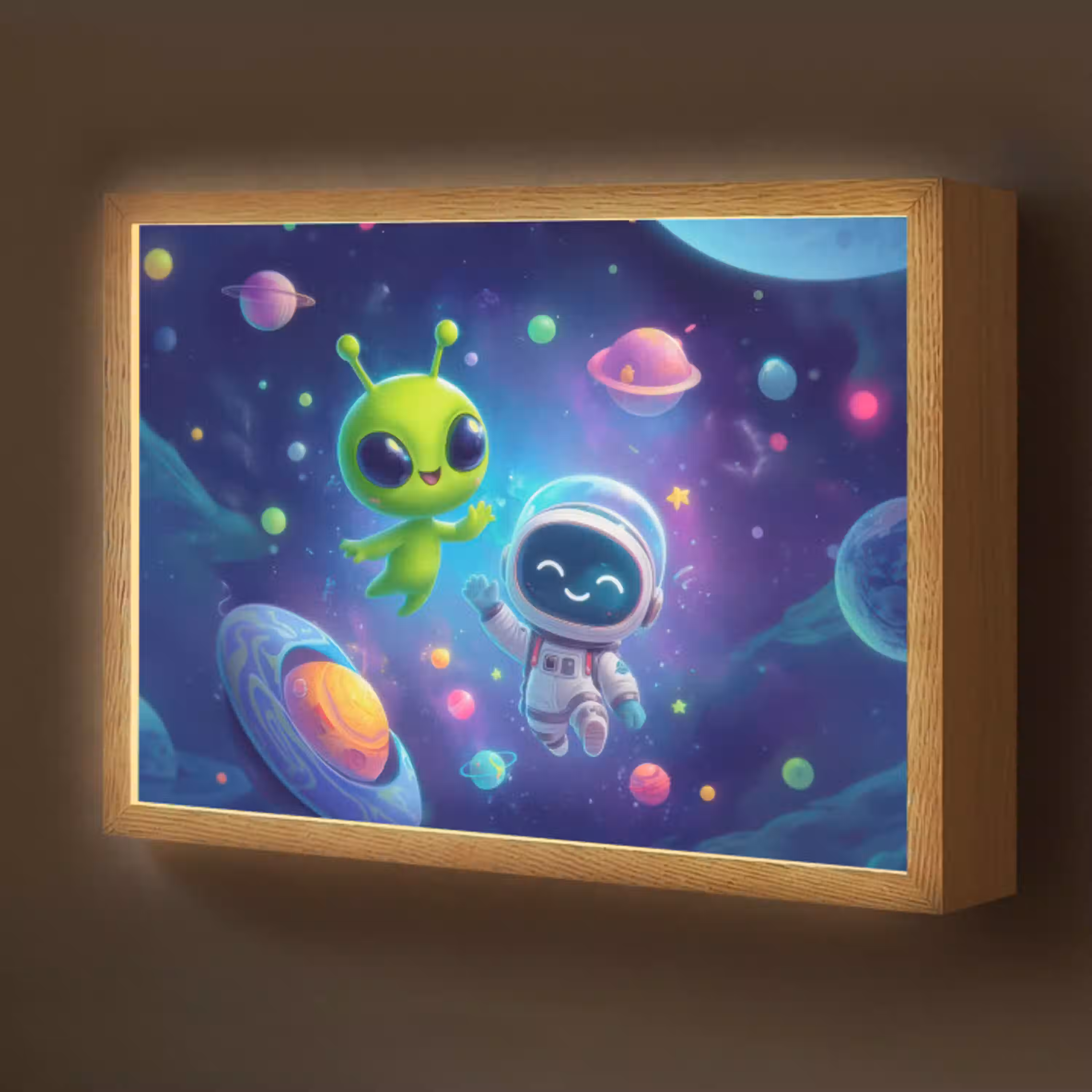 Alien - Astronaut - Ruimte - Planeten Light Box met batterij (Wandlamp kind) middel -z3d_website