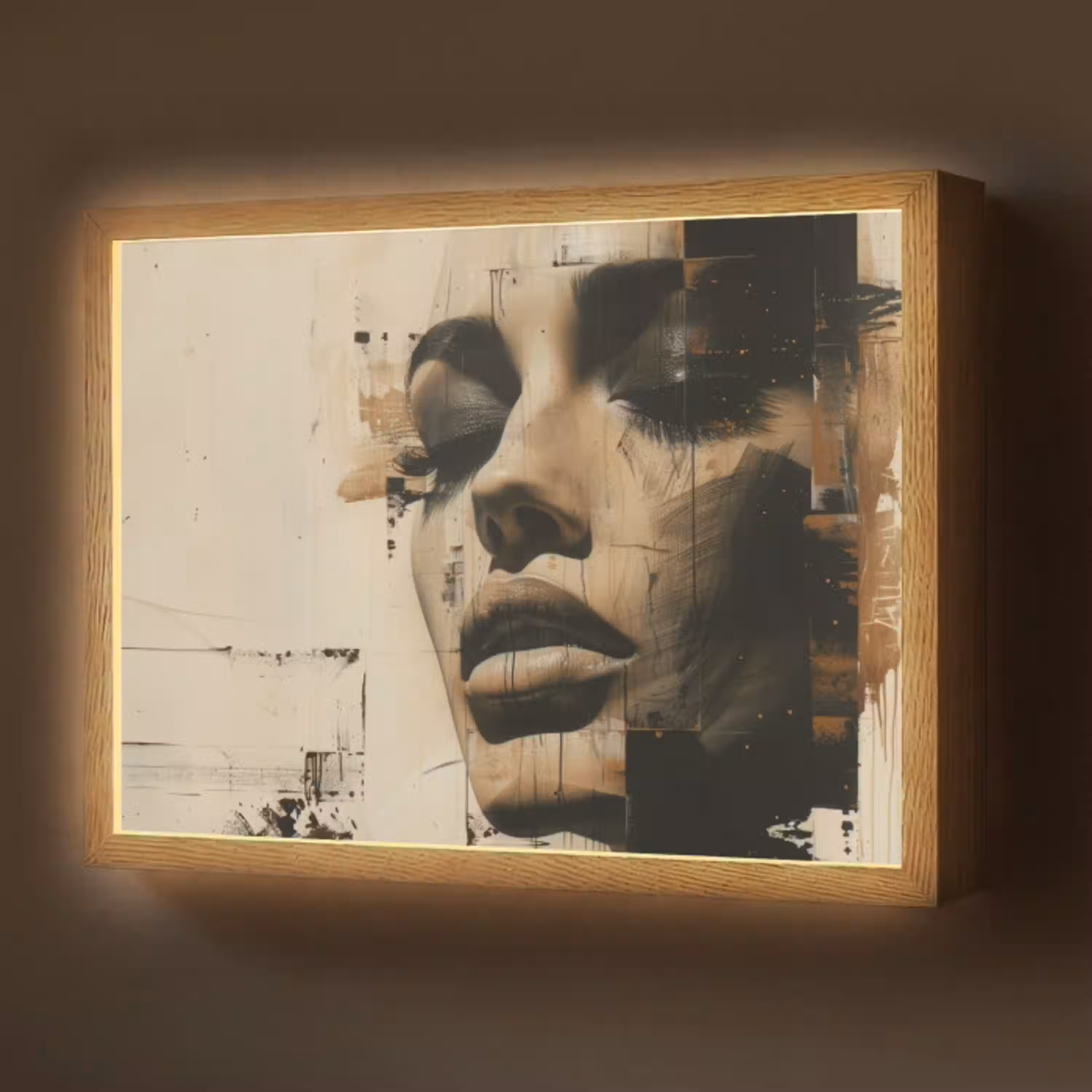 Vrouw - Gezicht - Abstract - Kunst Light Box met batterij (Wandlamp) middel -z3d_website
