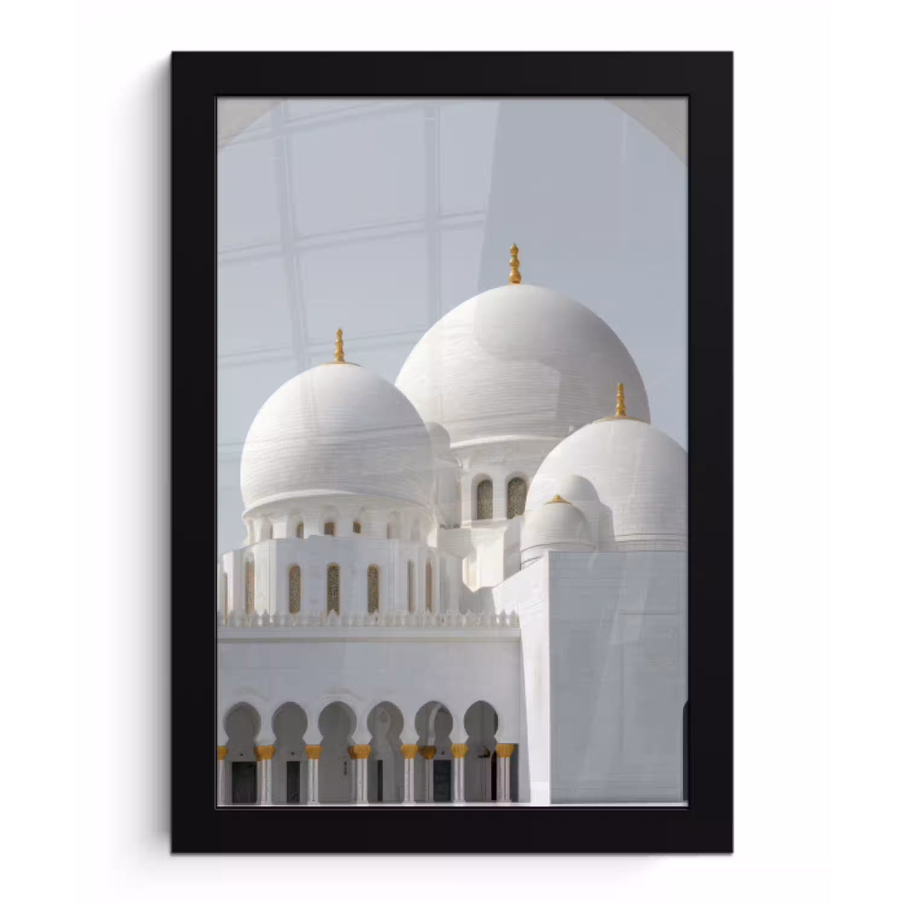 Witte koepels - Helderblauwe lucht - Gouden ornamenten fotolijst zwart zonder passe partout klein -3d