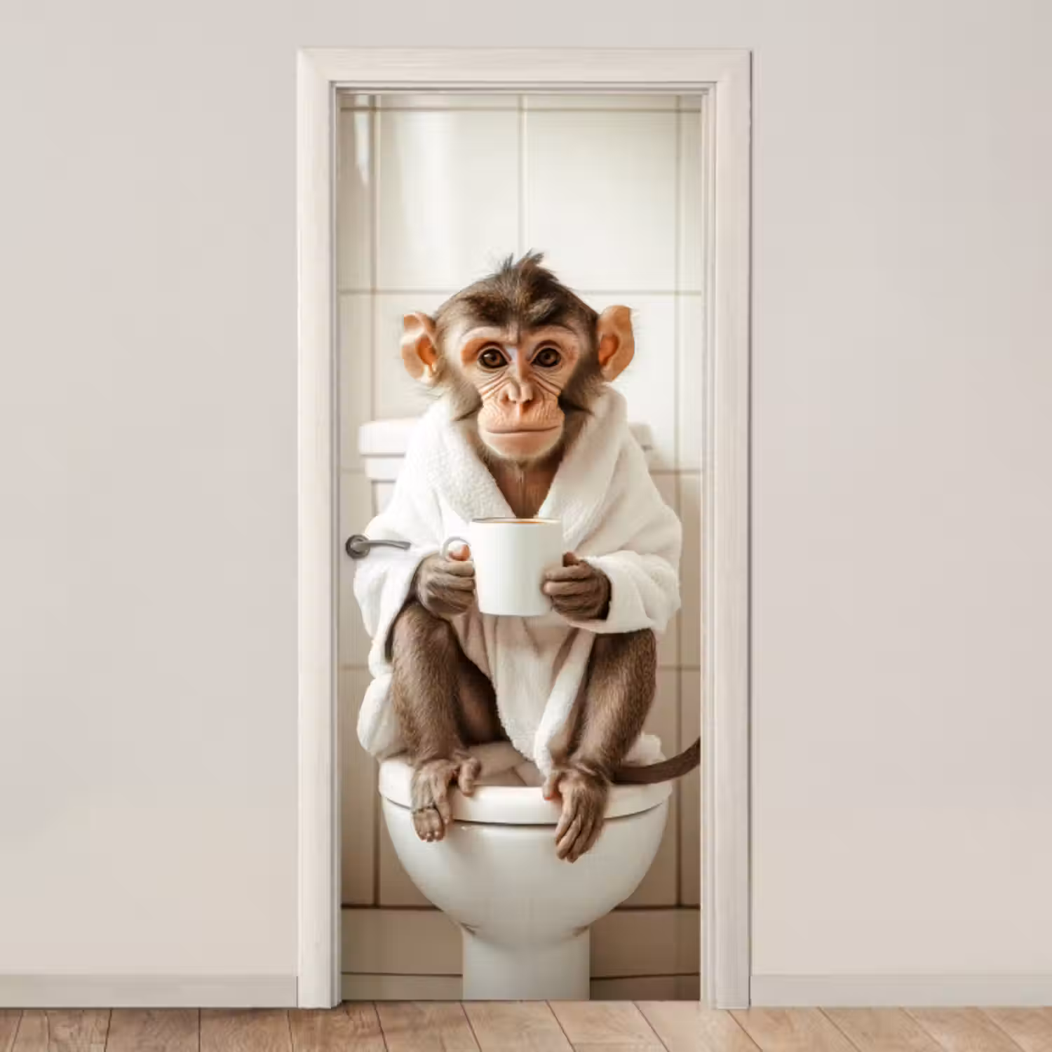 Deursticker - Aap - Modern - WC - Badjas