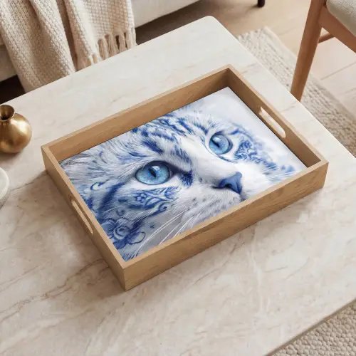 Kat - Patroon - Blauw Dienblad Rechthoek middel -sfeer1