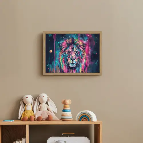 Leeuw - Verf - Kleurrijk - Zwart - Dieren Light Box met batterij (Wandlamp kind) middel -sfeer2_kind