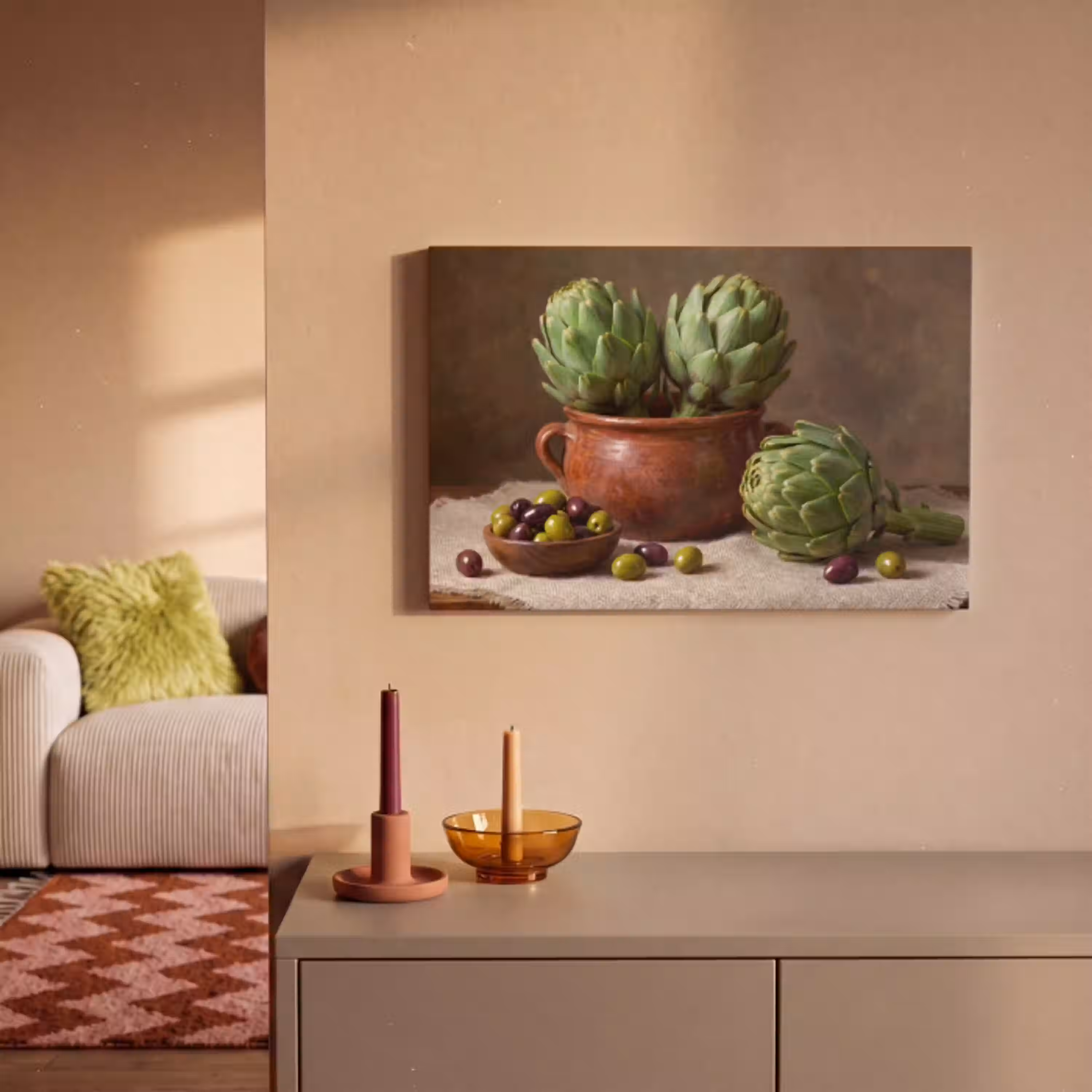 Artisjokken - Olijven - Eten canvas 2cm klein -sfeer1