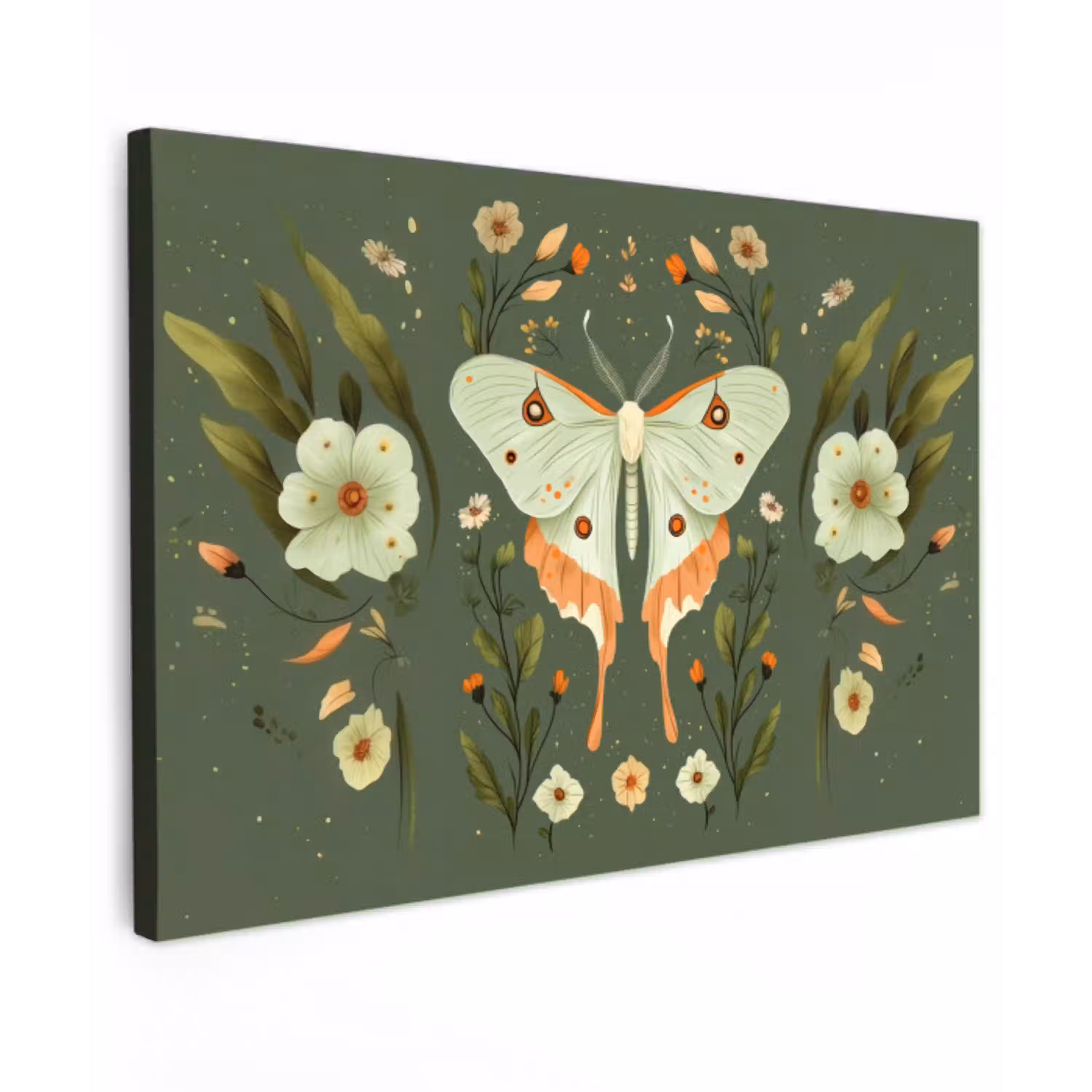 Bloemen - Bladeren - Olijfgroen - Vlinder canvas 2cm klein -z3d