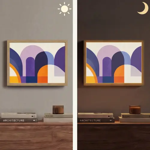 Vormen - Abstract - Grafisch - Oranje Light Box met batterij (Wandlamp) middel -sfeer3