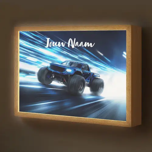 Monstertruck - Blauw - Neon - Lichten Light Box met batterij (Wandlamp kind) middel -z3d_website