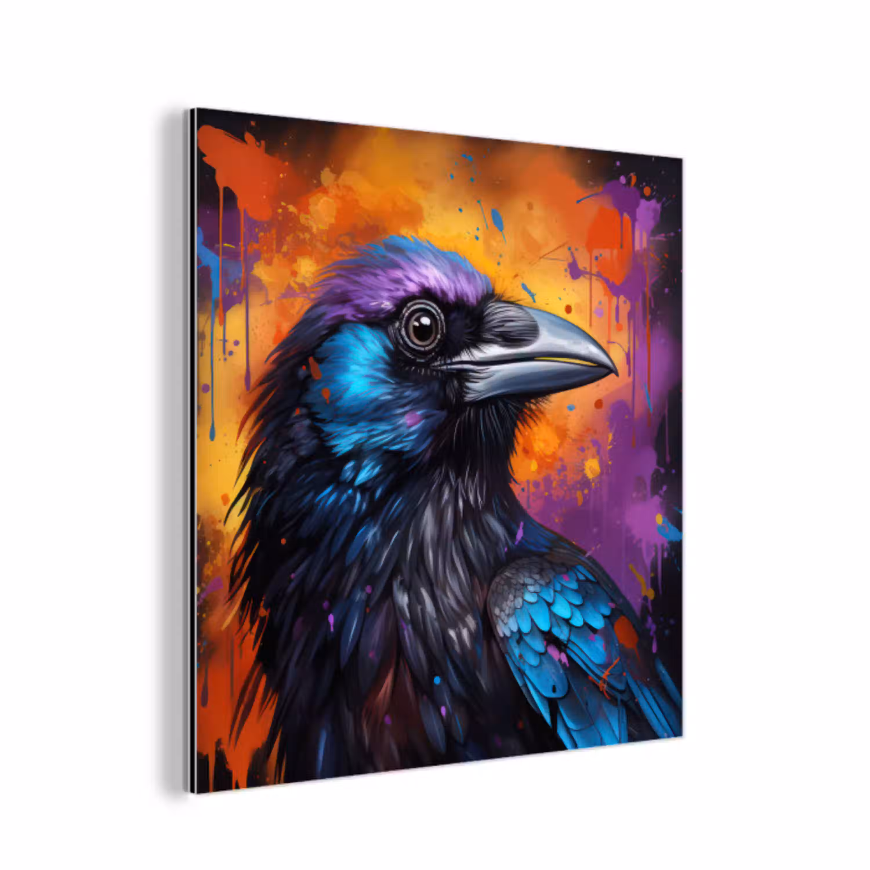 Vogel - Kraai - Graffiti - Zwart - Dieren aluminium wit klein -3d