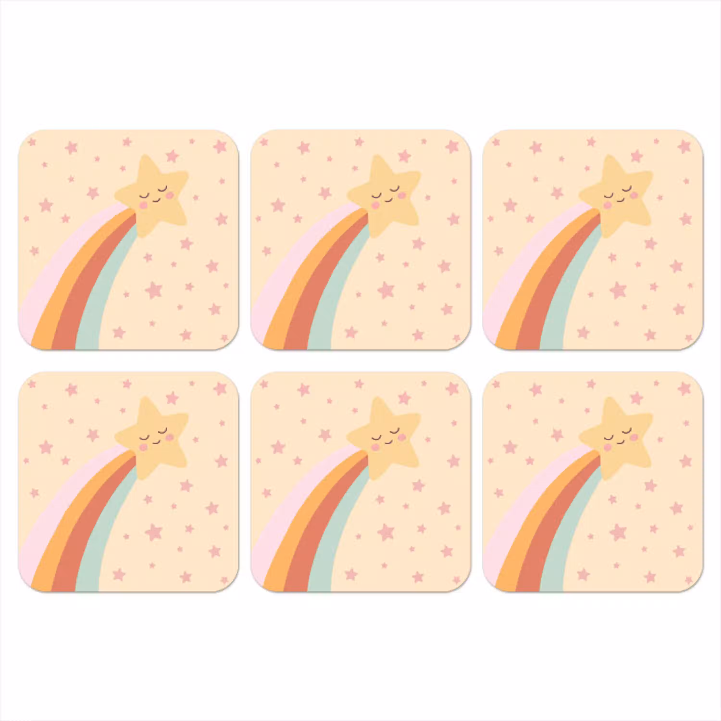 Ster - Regenboog - Nacht - Illustratie - Pastel onderzetter kurk middel -3d