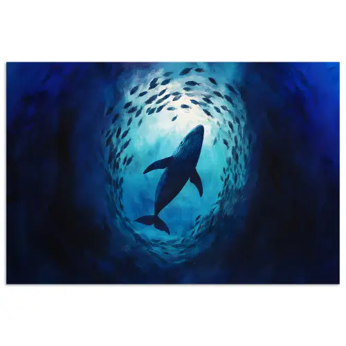 Walvis - Vissen - Donkerblauw poster papier klein -3d
