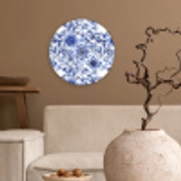Bloemen - Blauw - Patroon - Wit Wandcirkel kunststof plaat 5mm dik klein 188 -sfeer1