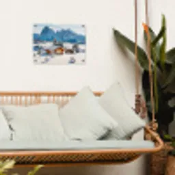 Winter - Huisje - Bergen - Uitzicht - Sneeuw tuinposter los doek klein -sfeer7