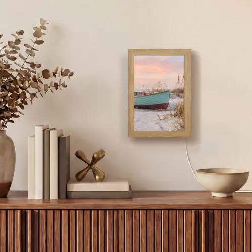 Rustiek - Roeiboot - Zandstrand Light Box met kabel (Tafellamp) klein -sfeer2