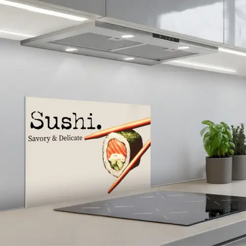 Sushi - Zalm - Rijst - Japans keuken achterwand spatscherm klein -3d_schuin