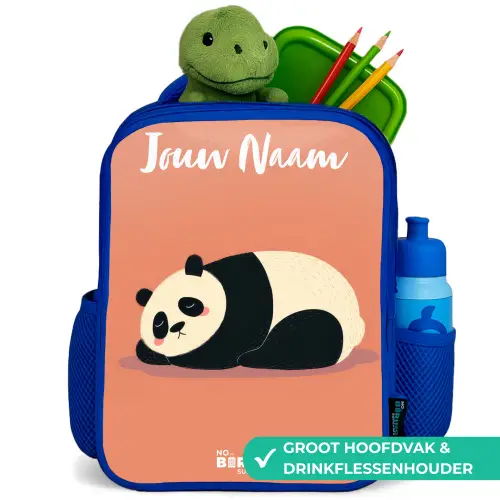 Panda - Slapen - Oranje Kinderrugzak - Blauw middel -inhoud_NL
