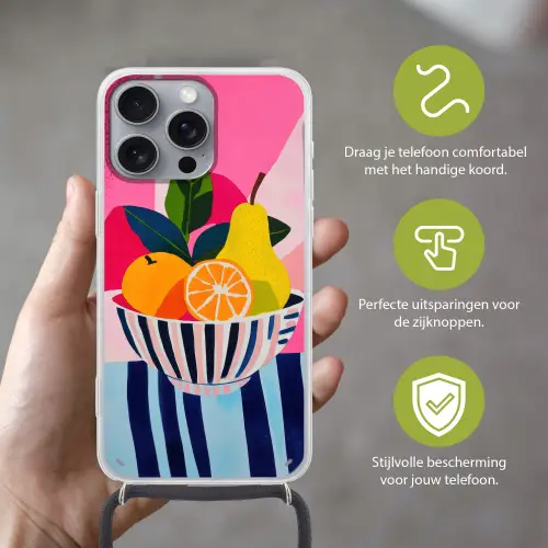 Fruit - Abstracte achtergrond - Roze Hoesje iPhone 16 Pro Max met koord klein -sfeer2_NL