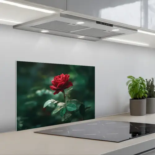 Roos - Bladeren - Dieprood keuken achterwand spatscherm klein -3d_schuin