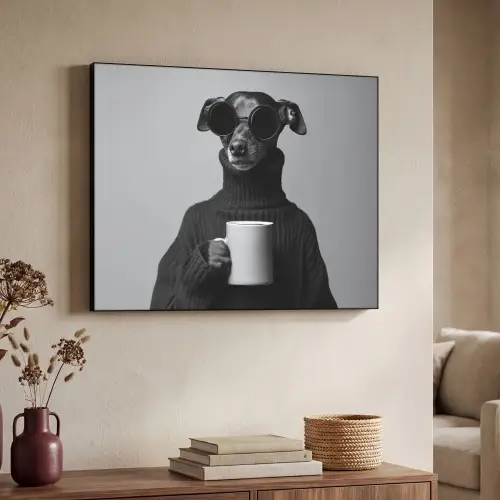 Coltrui - Hond - Bril - Mok Textielframe zwart klein -sfeer3