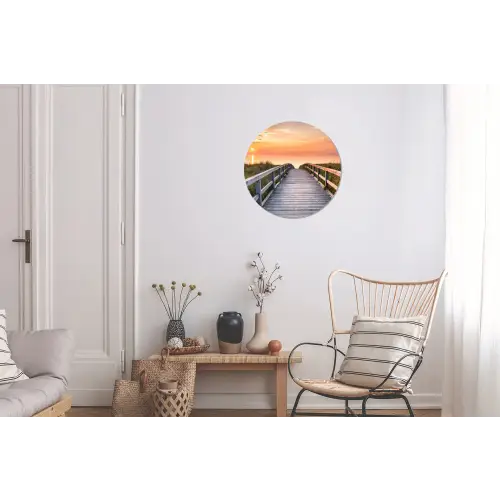 Zonsonderang - Zee - Pad - Gras - Duin - Vogels Wandcirkel aluminium klein -woonkamer