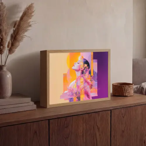 Abstract - Portret - Vrouw - Kleurrijk Light Box met batterij (Wandlamp) middel -sfeer2