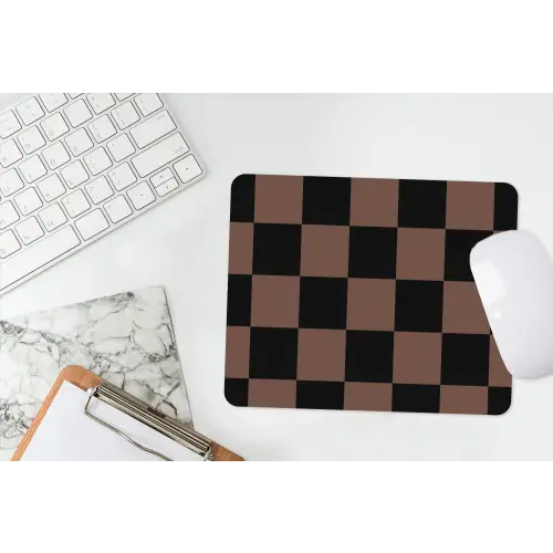Schaakbord print - Bruin - Zwart - Blokjes muismat rubber klein -witbureau