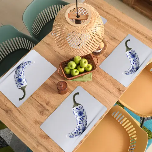 Chilipeper - Keramiek - Blauw Placemat vinyl groot -zzsfeer5_Kitchenyeah-website