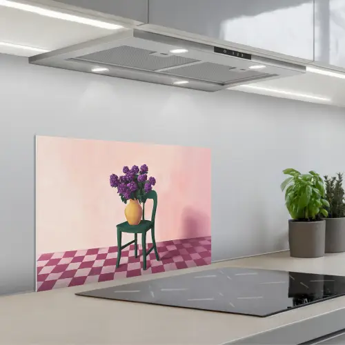 Stoel - Vaas - Bloemen - Geblokt keuken achterwand spatscherm klein -3d_schuin