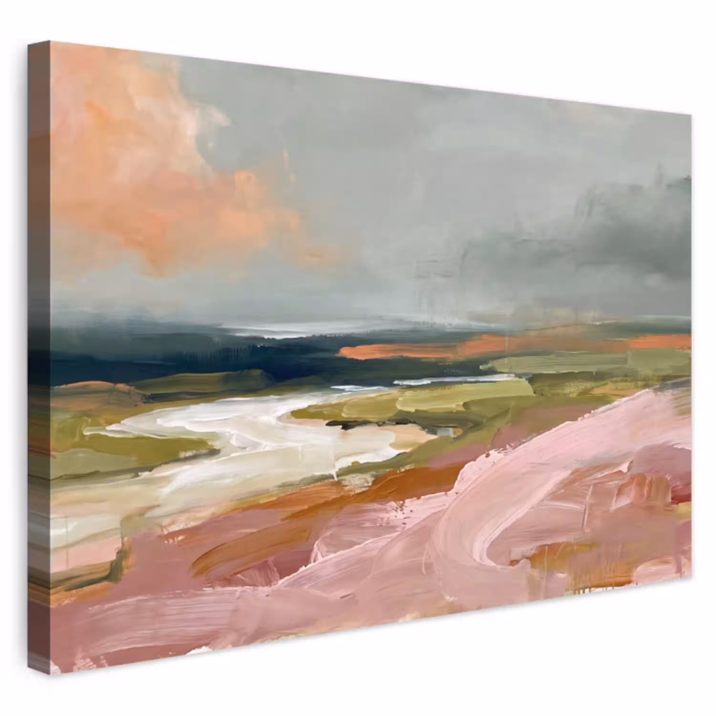 Landschap - Rivier - Abstract - Roze - Groen Tuinposter op houten frame 2 cm dik klein -3d
