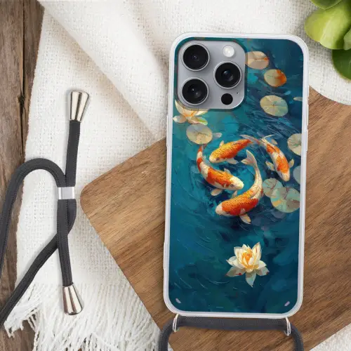 Vissen - Waterlelies - Oranje - Water Hoesje iPhone 16 Pro Max met koord klein -sfeer4