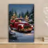 Kersttruck - Sneeuwbos - Rood canvas 2cm klein -sfeer1