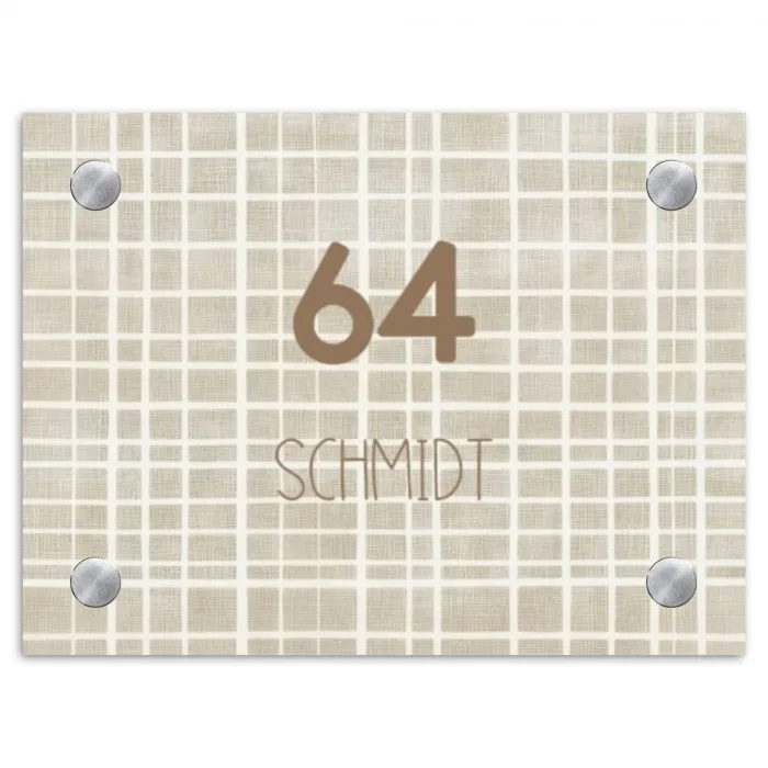 Beige raster - Modern Naambord Rechthoek middel -3d