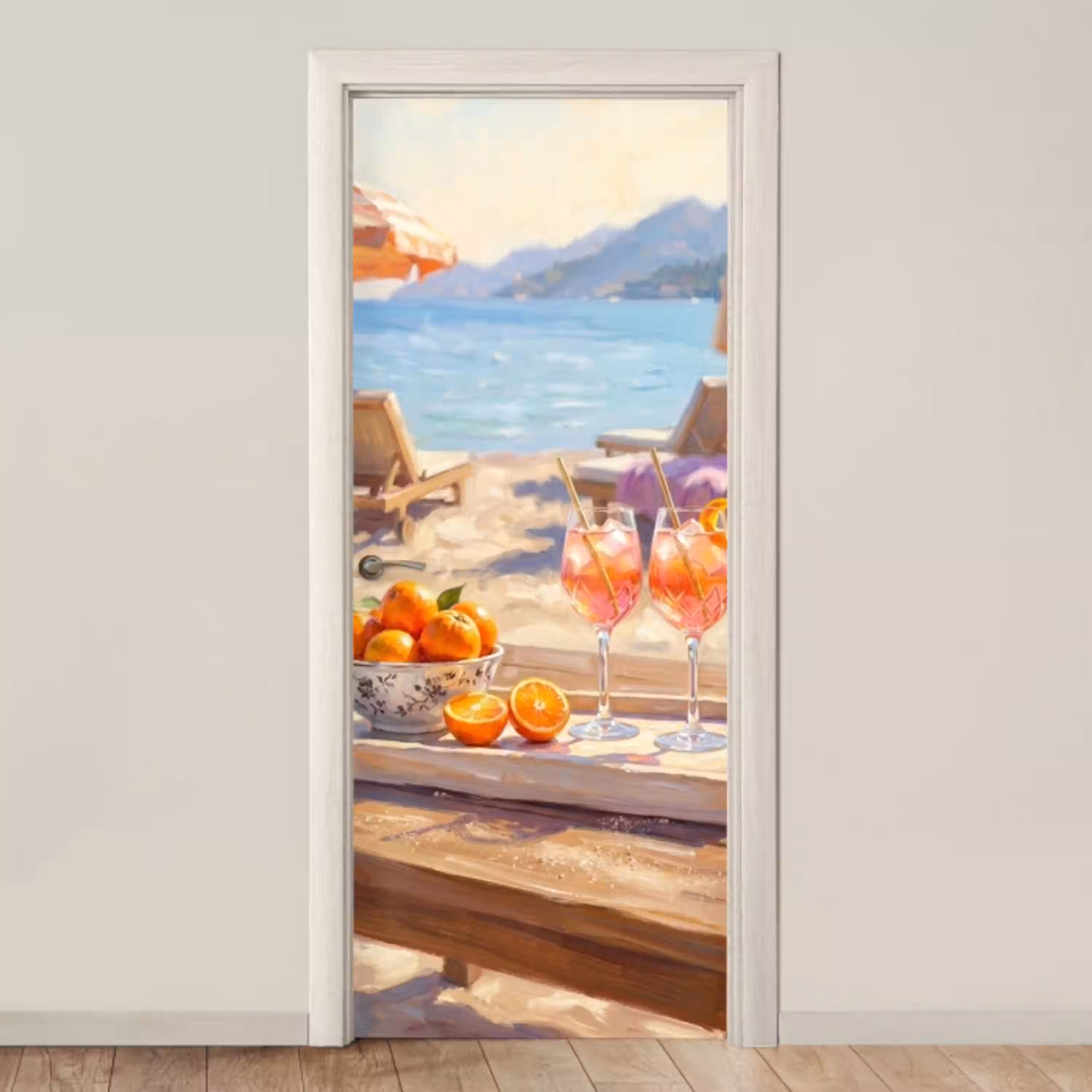 Drank - Glazen - Strand - Zomer - Oranje deurposter klein -3d_beige