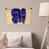 Okergeel - Blauw - Eenvoudige lijnen Wandkleed katoen klein -sfeer4