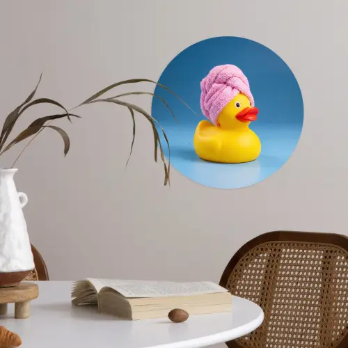 Badeend - Handdoek - Blauw Wandcirkel behangsticker klein -sfeer3