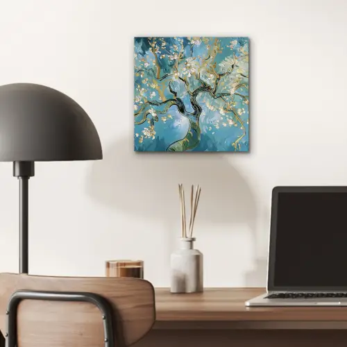 Amandelbloesem boom - Blauw - Abstract aluminium wit klein -sfeer5