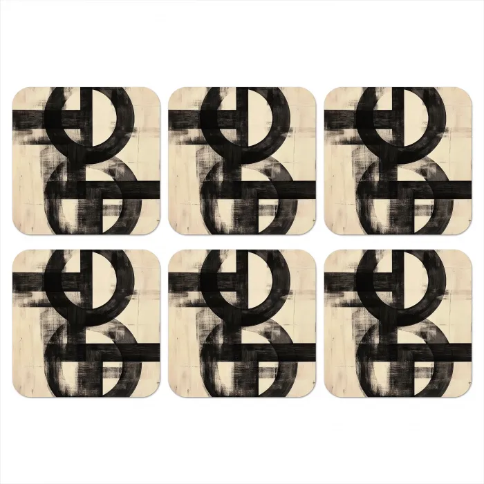 Cirkels - Balken - Zwart - Abstract onderzetter kurk middel -3d