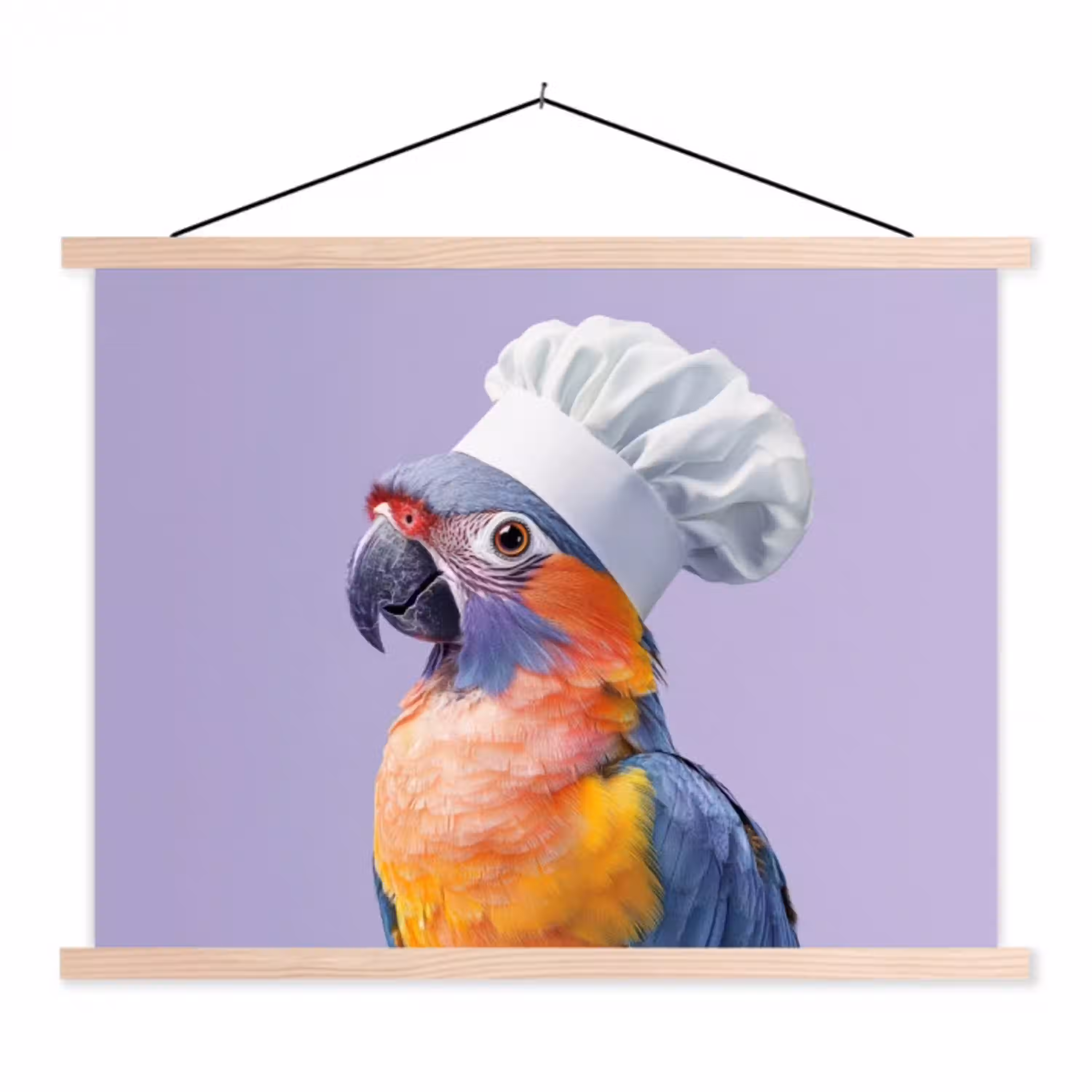 Papegaai - Koksmuts - Paars - Cute textielposter latten blank klein -3d