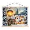 Kerstdorp - Huizen - Sneeuw - Kerst textielposter latten blank klein -3d