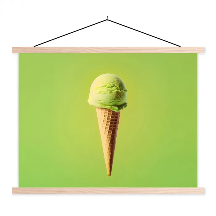 Hoorntje - Schepijs - Groen textielposter latten blank klein -3d