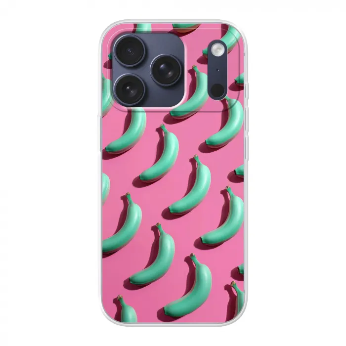 Bananen - Patroon - Blauw - Roze Telefoonhoesje iPhone 17 Pro klein -3d