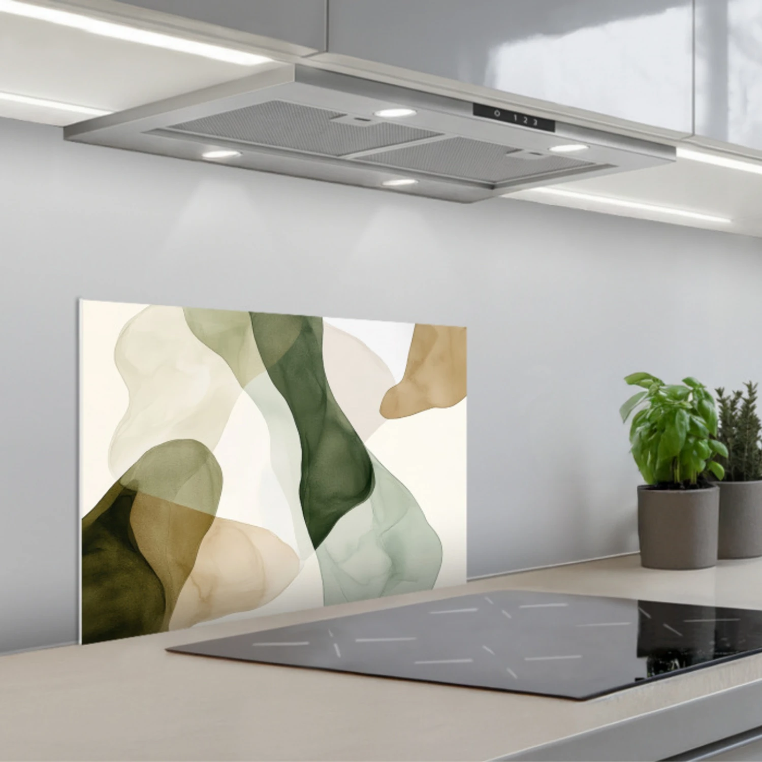 Japandi - Abstract - Groen keuken achterwand spatscherm klein -3d_schuin