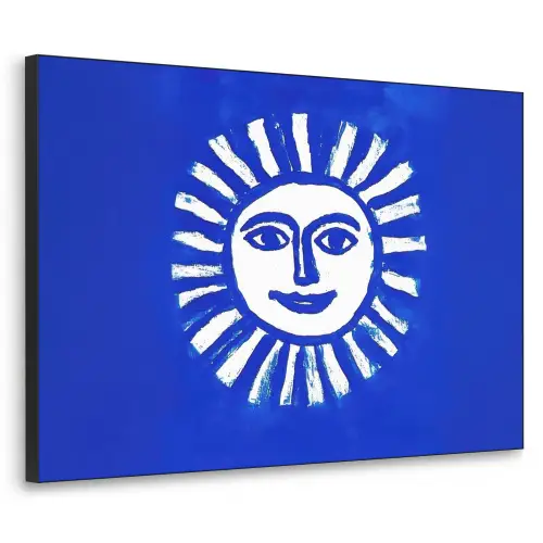 Zon - Gezicht - Penseelstructuur - Blauw Textielframe zwart klein -3d