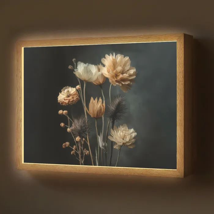 Boeket - Bloemen - Licht - Zwart Light Box met batterij (Wandlamp) middel -z3d_website