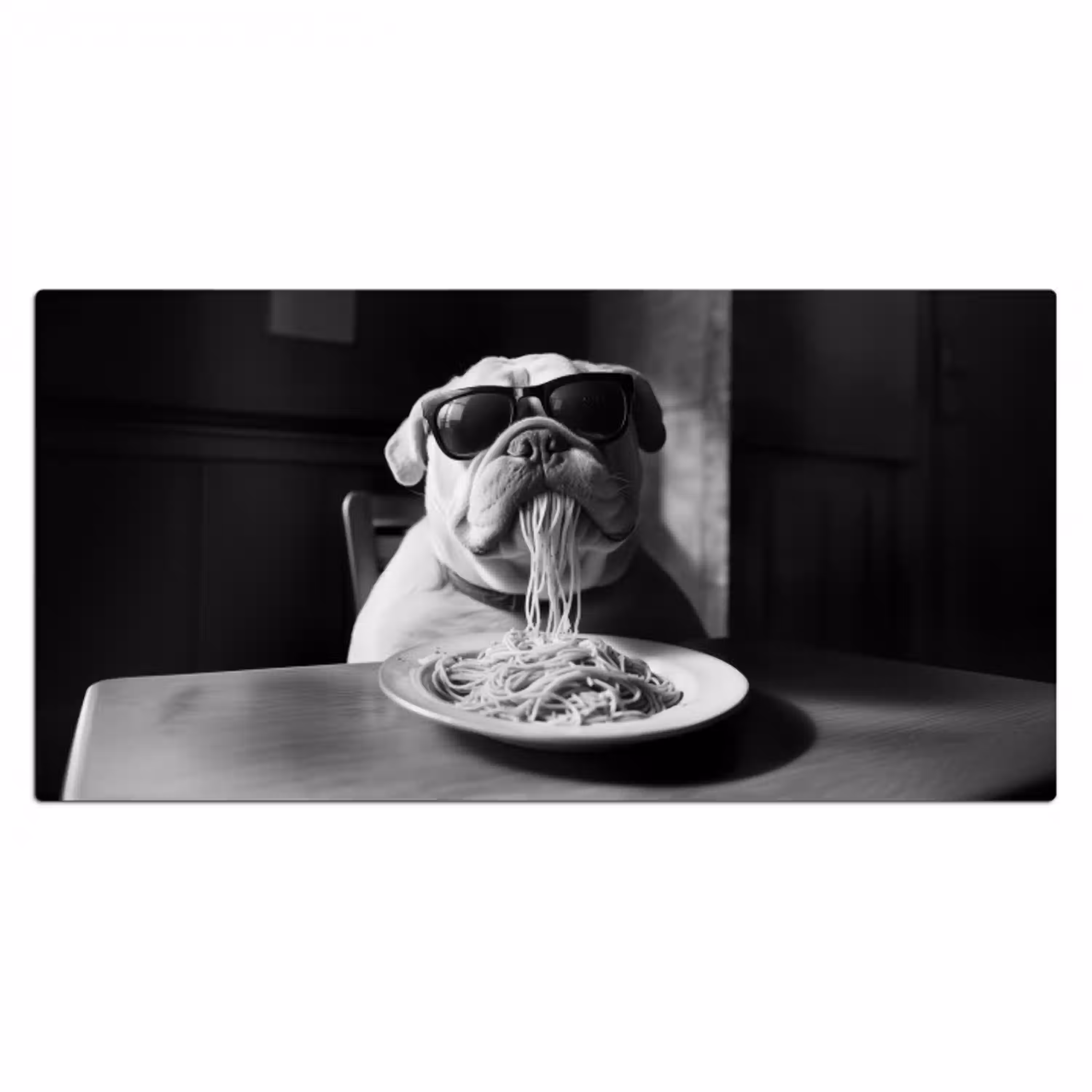 Hond - Bulldog - Pasta - Bril - Stoer - Dieren Muismat XXL klein -3d_leeg