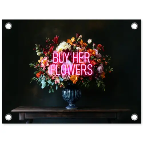 Quote - Bloemen - Vaas - Neon tuinposter los doek klein -3d